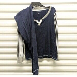 Tommy Hilfiger Women's Large Fitted Navy Nautical Pajamas Long Sleeve Pants Set